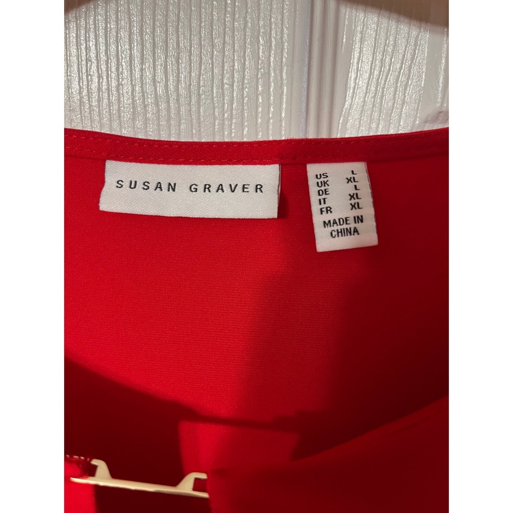 Susan Graver Liquid Knit Red Keyhole Neck Short Sleeve Tunic Top Womens Size L - Picture 4 of 5
